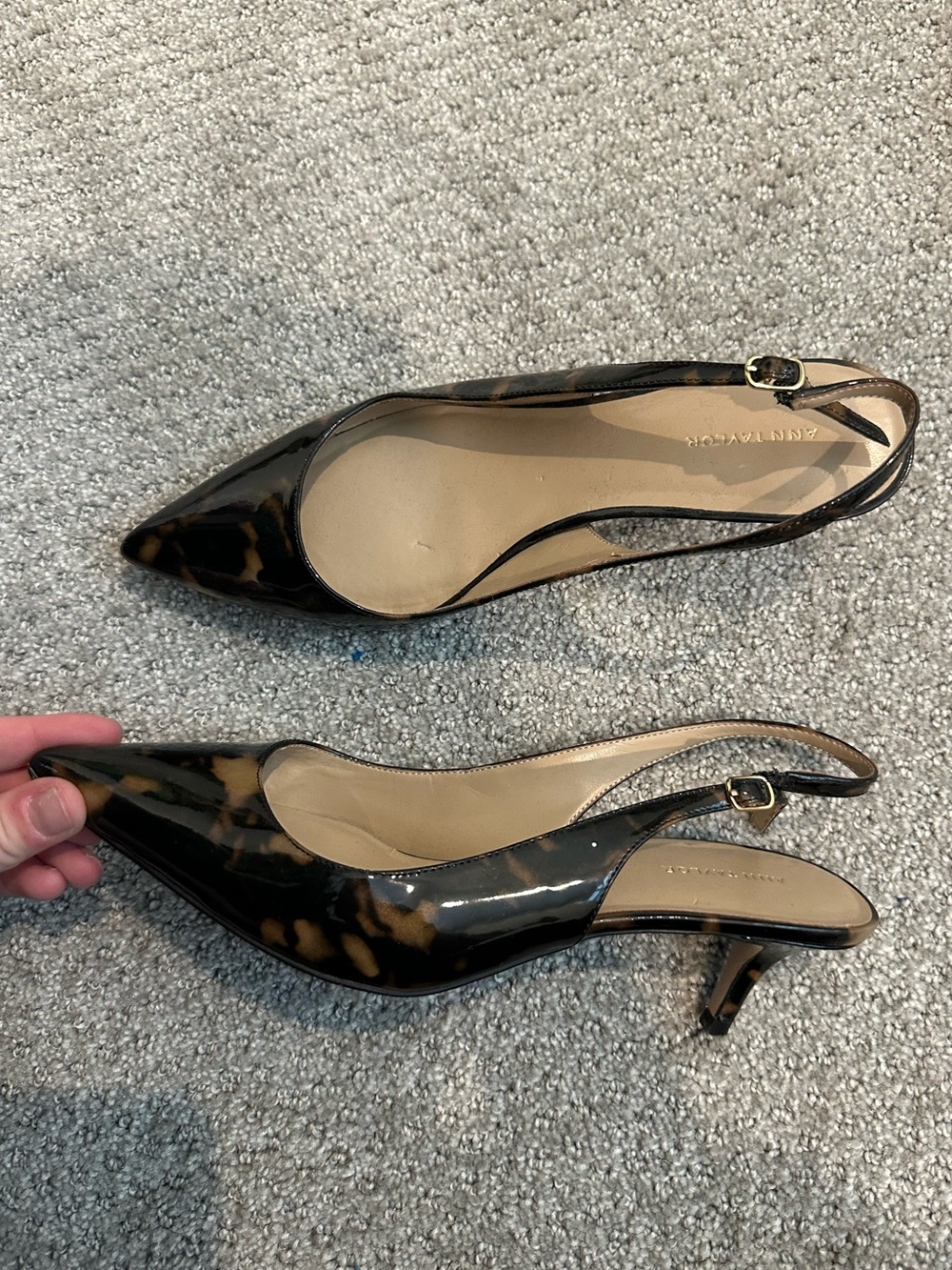 Ann Taylor Tortoiseshell Patent Slingback Pumps - Brown Black